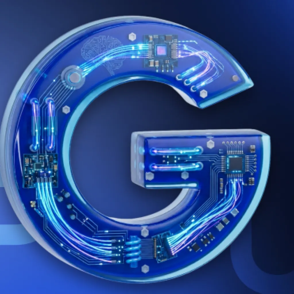 Google UCP rappresentato dalla lettera G di Google stilizzata con circuiti elettronici e intelligenza artificiale