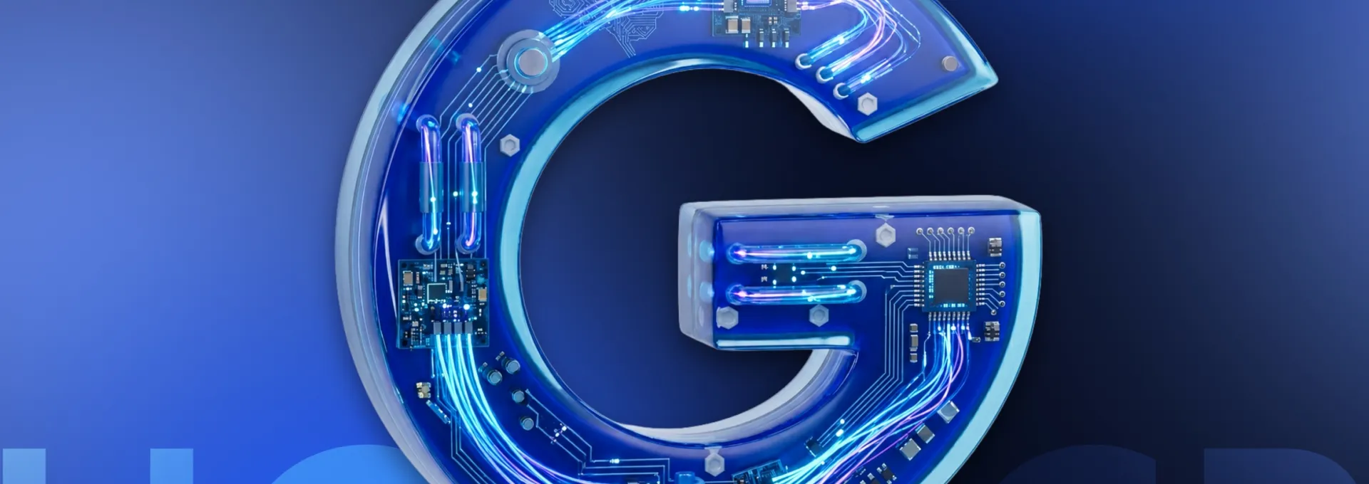 Google UCP rappresentato dalla lettera G di Google stilizzata con circuiti elettronici e intelligenza artificiale